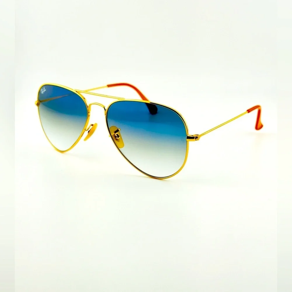 Ray-Ban Aviator Sunglasses RB3025 Blue Gradient Crystal Lens Gold Frame UNISEX! - Picture 8 of 15